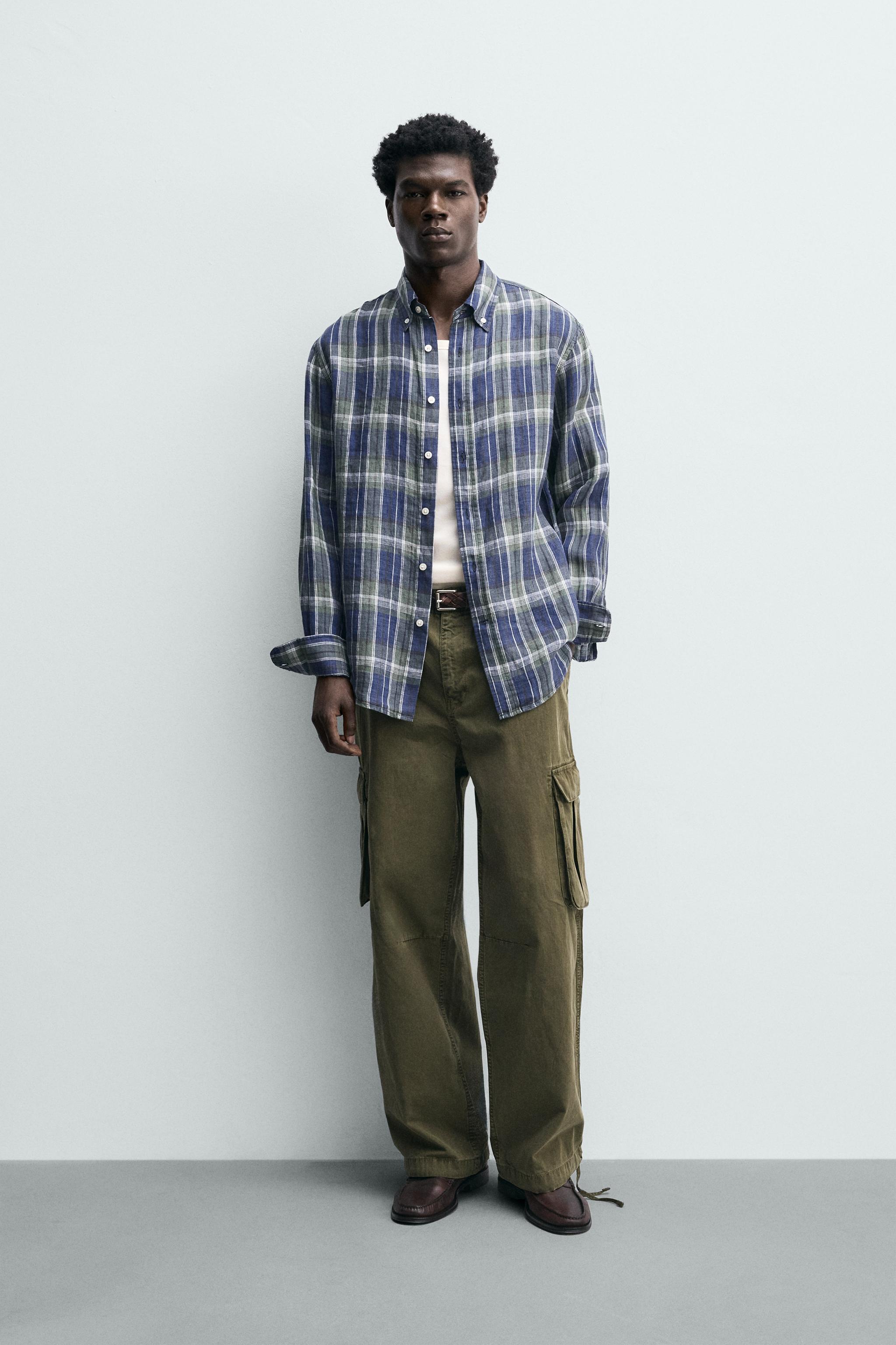 100% LINEN PLAID SHIRT